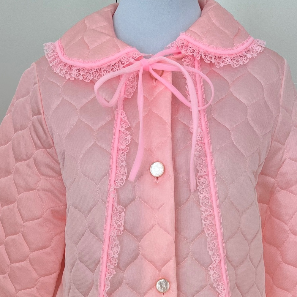 VINTAGE Hamilton Lingerie Pink Quilted Housecoat Robe Made Canada Retro 60's - Picture 5 of 15